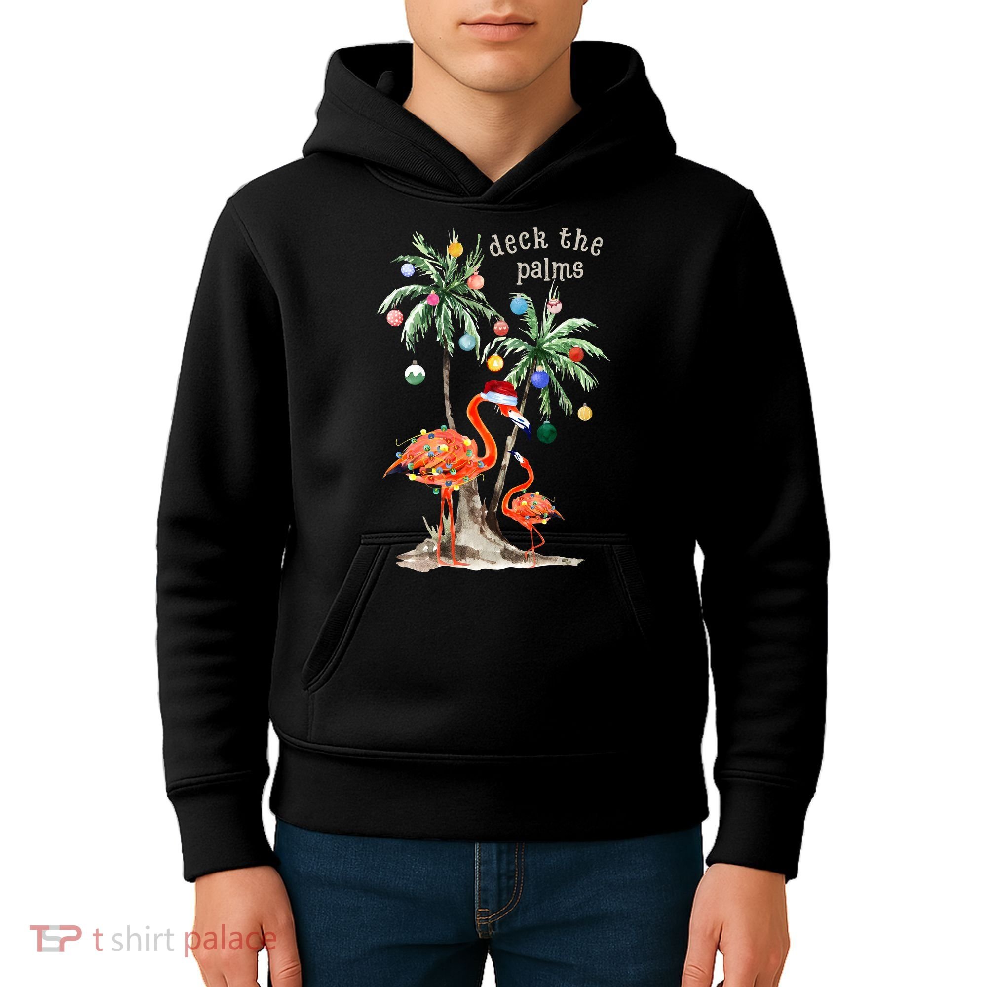 Tropical Christmas Deck The Palms Holiday Flamingo Kids Hoodie