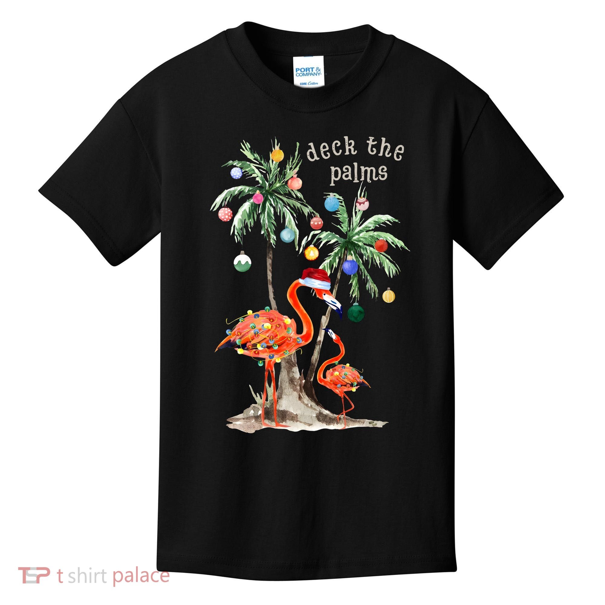Tropical Christmas Deck The Palms Holiday Flamingo Kids T-Shirt