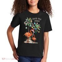 Tropical Christmas Deck The Palms Holiday Flamingo Kids T-Shirt thumb 2