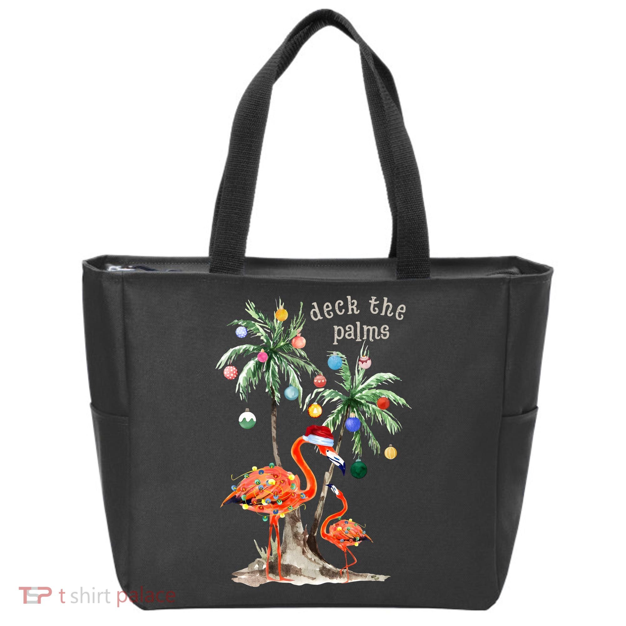 Tropical Christmas Deck The Palms Holiday Flamingo Tote Bag