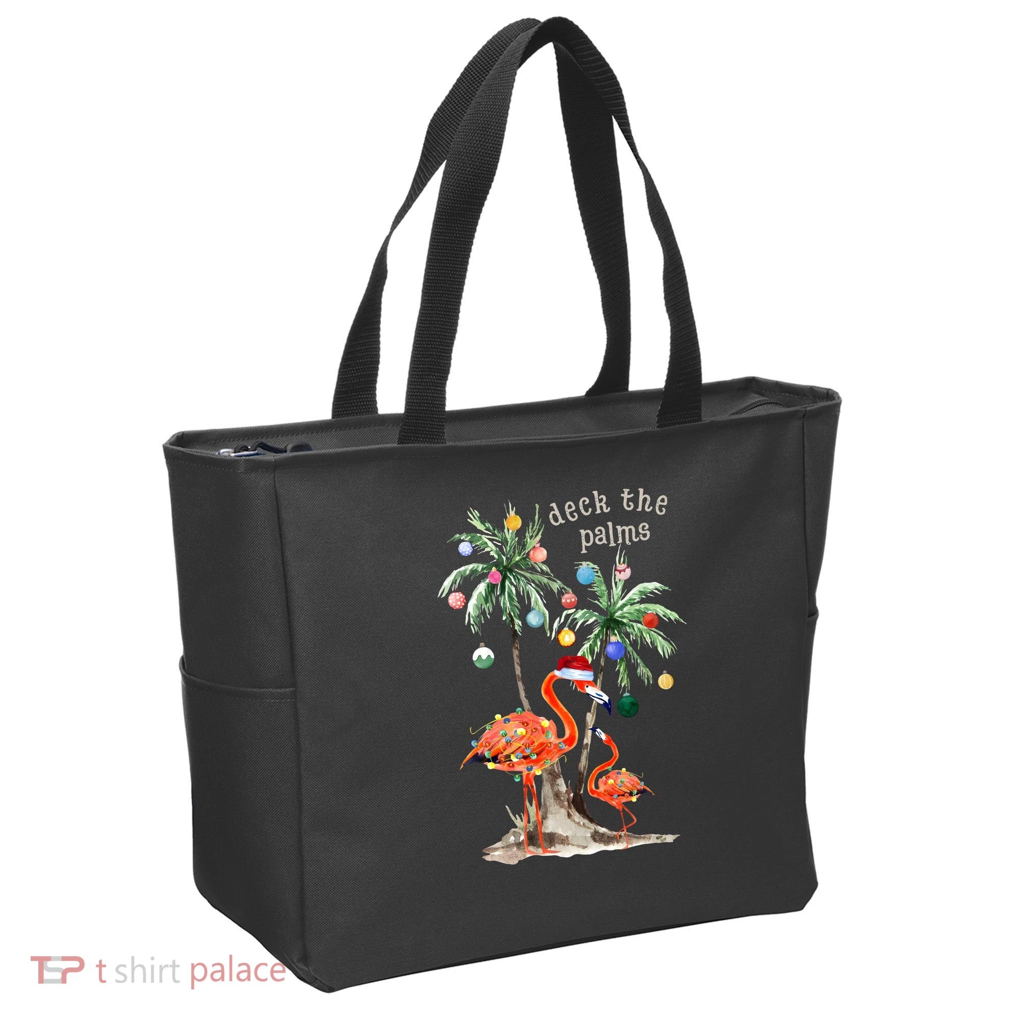 Tropical Christmas Deck The Palms Holiday Flamingo Tote Bag