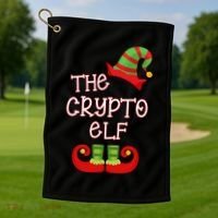 The Crypto Elf Funny Family Matching Christmas Golf Towel thumb 1