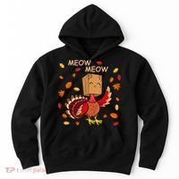 Thanksgiving Cat Fake Cat Meow Funny Thanksgiving Turkey Hoodie thumb 0
