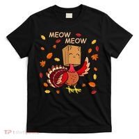 Thanksgiving Cat Fake Cat Meow Funny Thanksgiving Turkey T-Shirt thumb 0