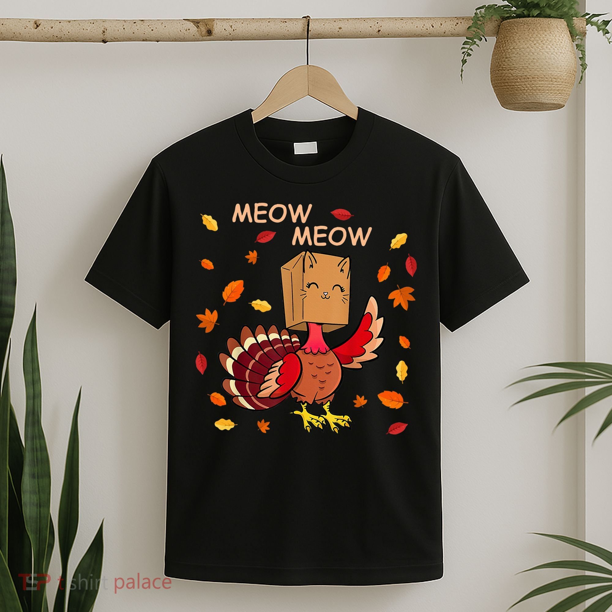 Thanksgiving Cat Fake Cat Meow Funny Thanksgiving Turkey T-Shirt