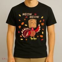 Thanksgiving Cat Fake Cat Meow Funny Thanksgiving Turkey T-Shirt thumb 3