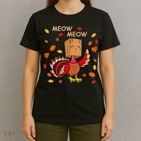 Thanksgiving Cat Fake Cat Meow Funny Thanksgiving Turkey T-Shirt thumb 4