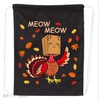 Thanksgiving Cat Fake Cat Meow Funny Thanksgiving Turkey Drawstring Bag thumb 0