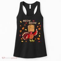 Thanksgiving Cat Fake Cat Meow Funny Thanksgiving Turkey Women's Tank Top thumb 0