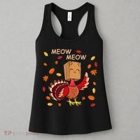 Thanksgiving Cat Fake Cat Meow Funny Thanksgiving Turkey Women's Tank Top thumb 3