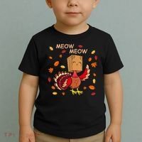 Thanksgiving Cat Fake Cat Meow Funny Thanksgiving Turkey Toddler T-Shirt thumb 2