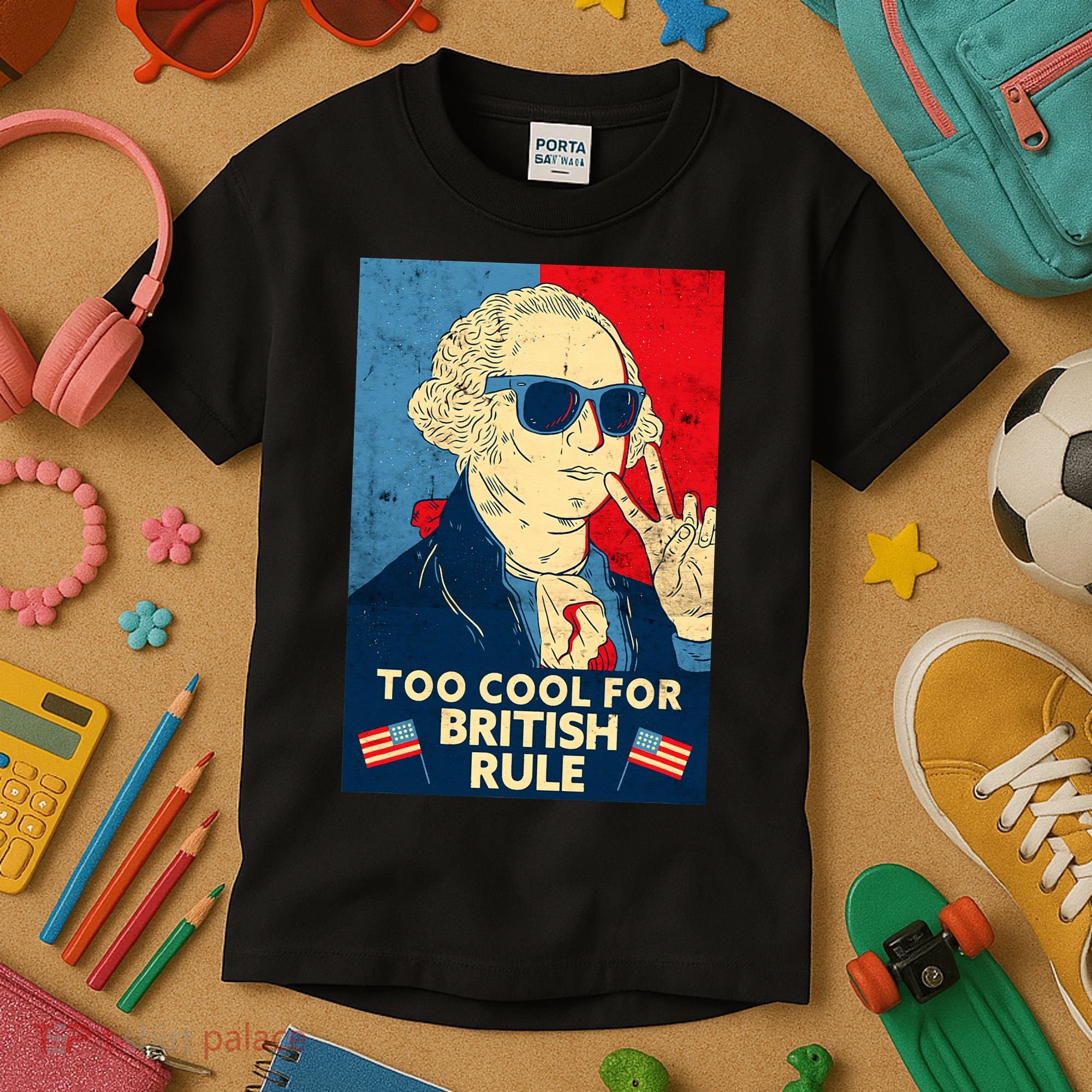 Too Cool For British Rule George Washington 4th of July Kids T-Shirt