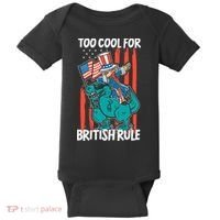 Too Cool For British Rule 4th Of July American Dinosaur Baby Bodysuit thumb 0