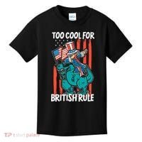 Too Cool For British Rule 4th Of July American Dinosaur Kids T-Shirt thumb 0