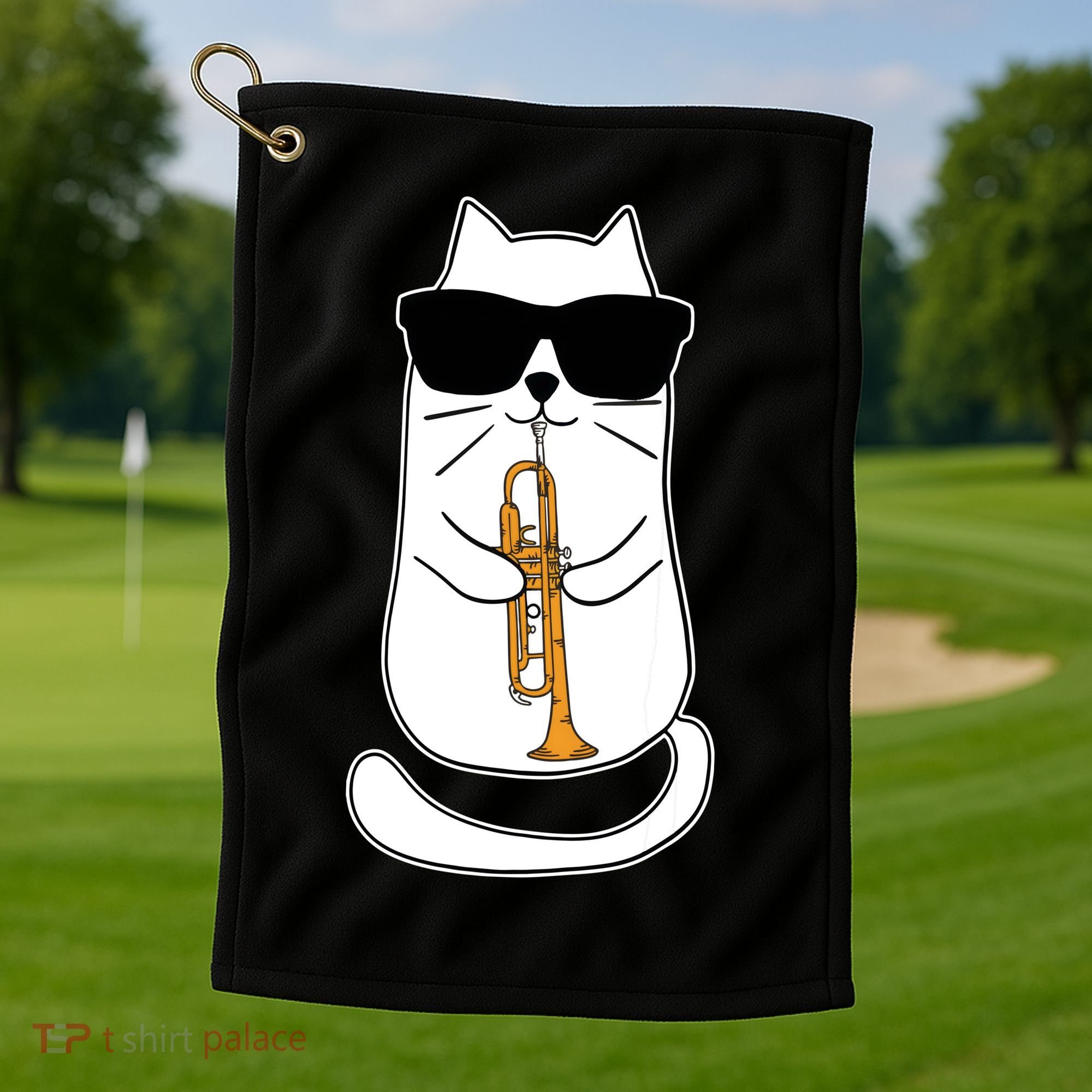 Trumpet Cat Funny Trumpet Player Golf Towel