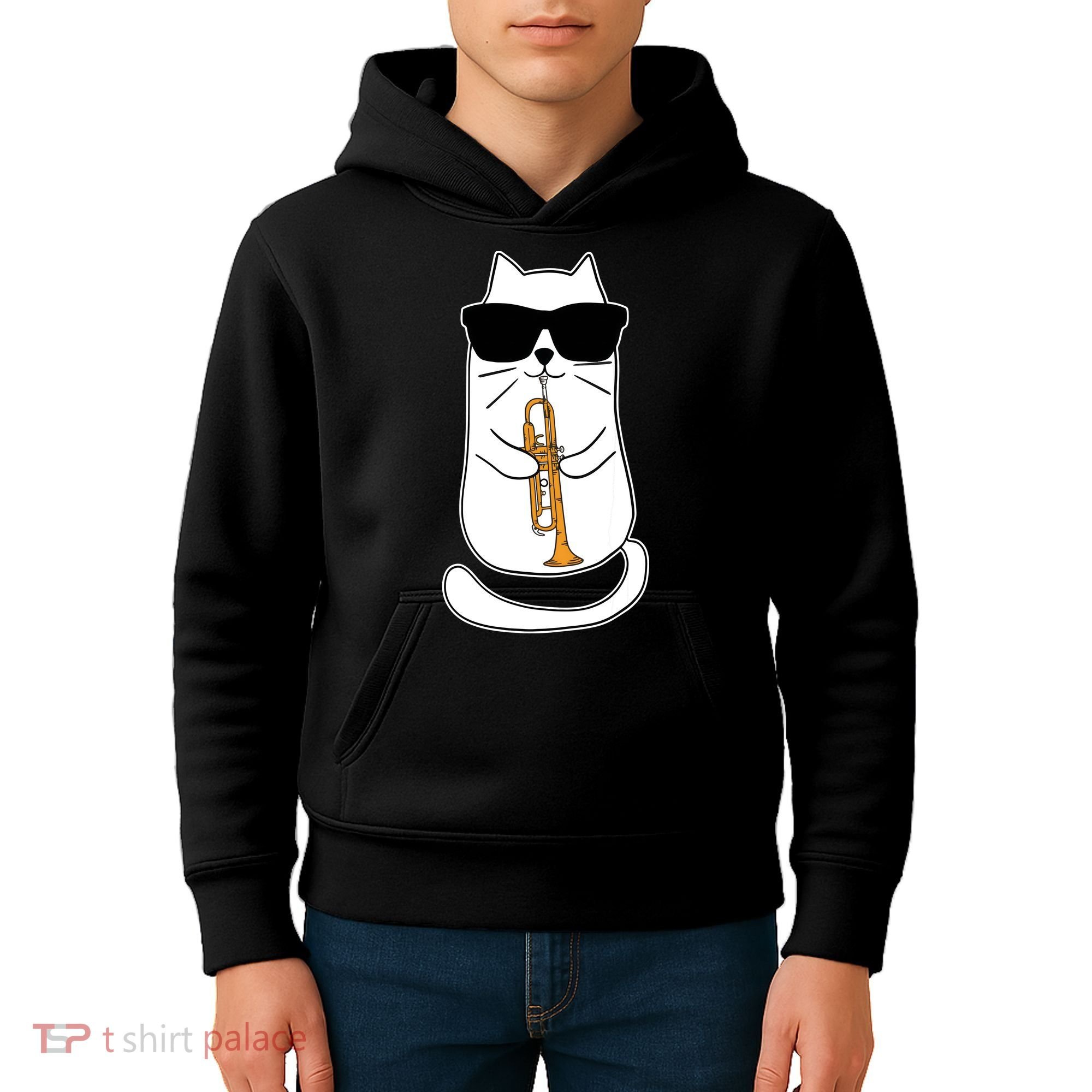 Trumpet Cat Funny Trumpet Player Kids Hoodie