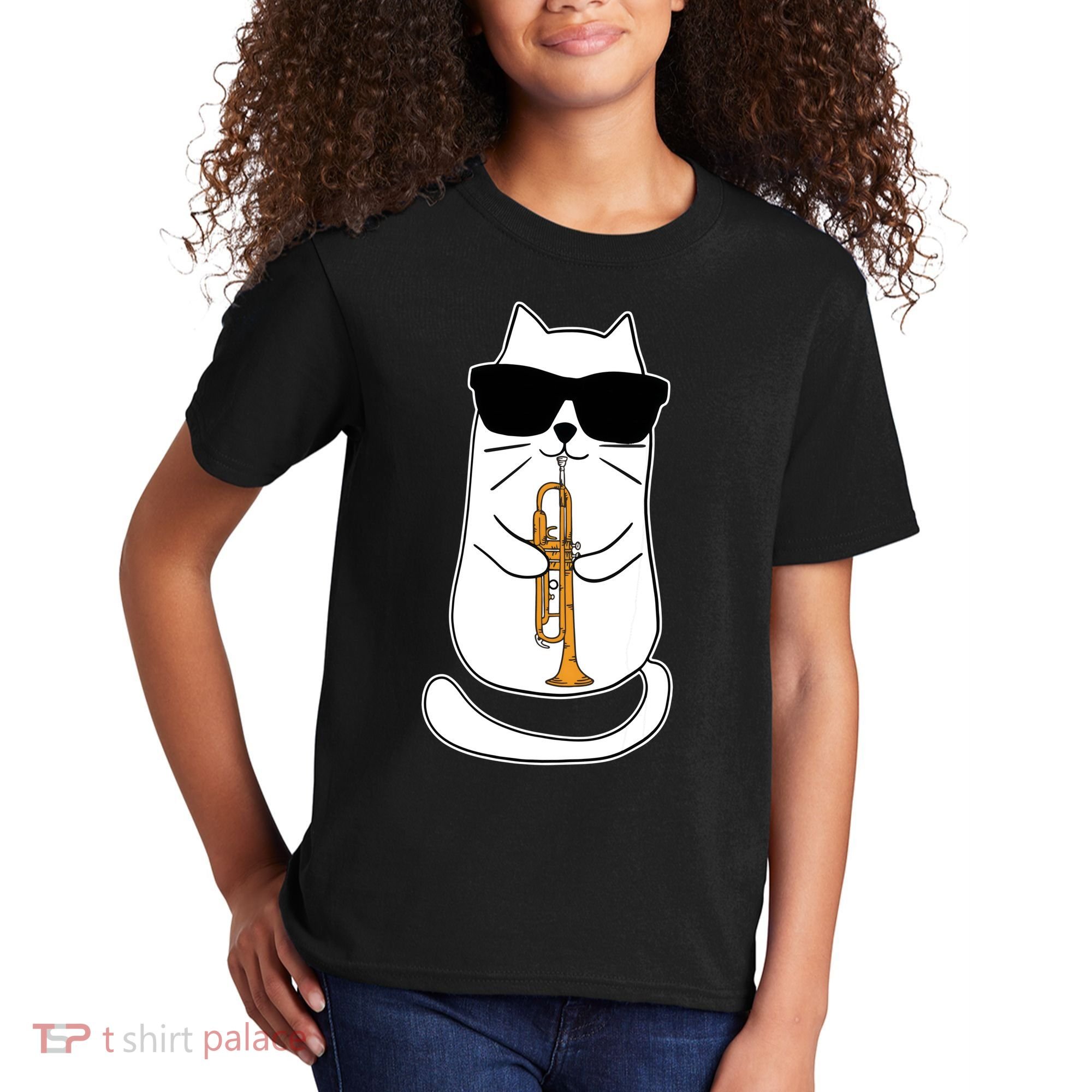 Trumpet Cat Funny Trumpet Player Kids T-Shirt