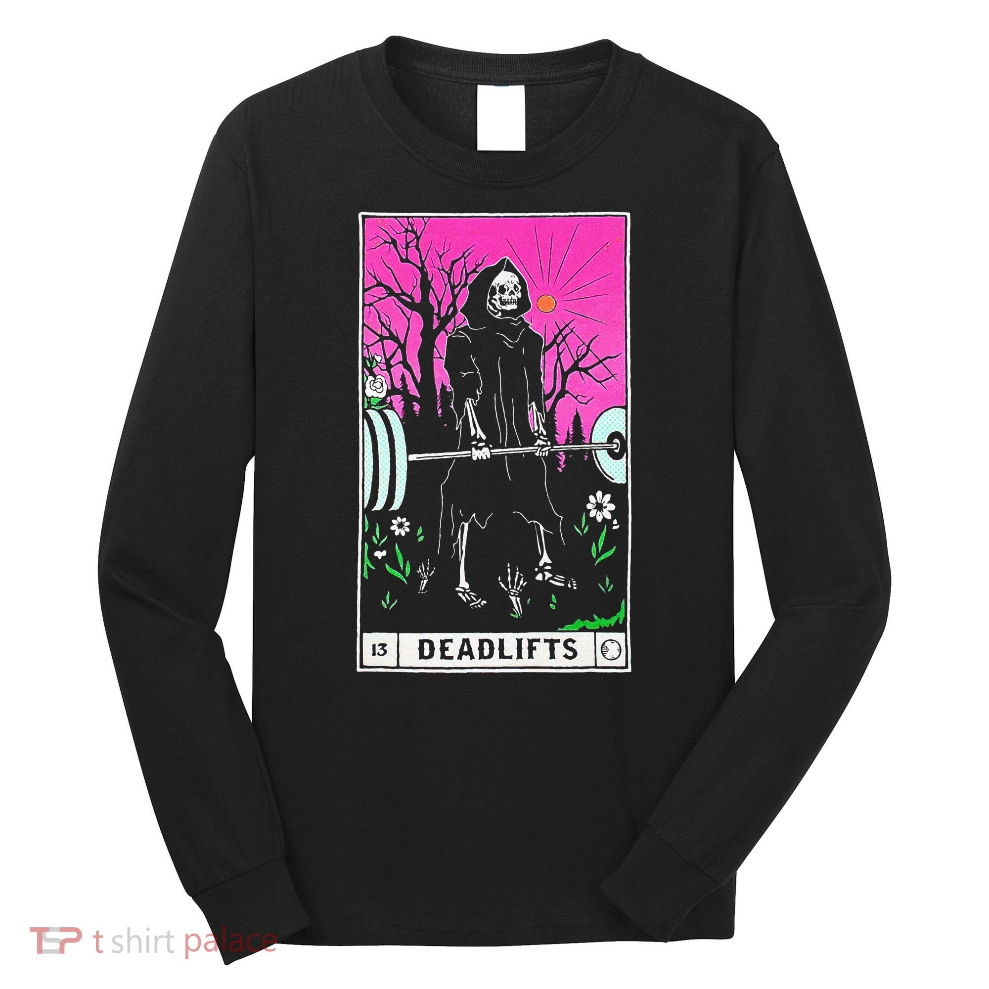 Tarot Card Funny Gym Deadlifts Workout Occult Reading Reader Long Sleeve Shirt