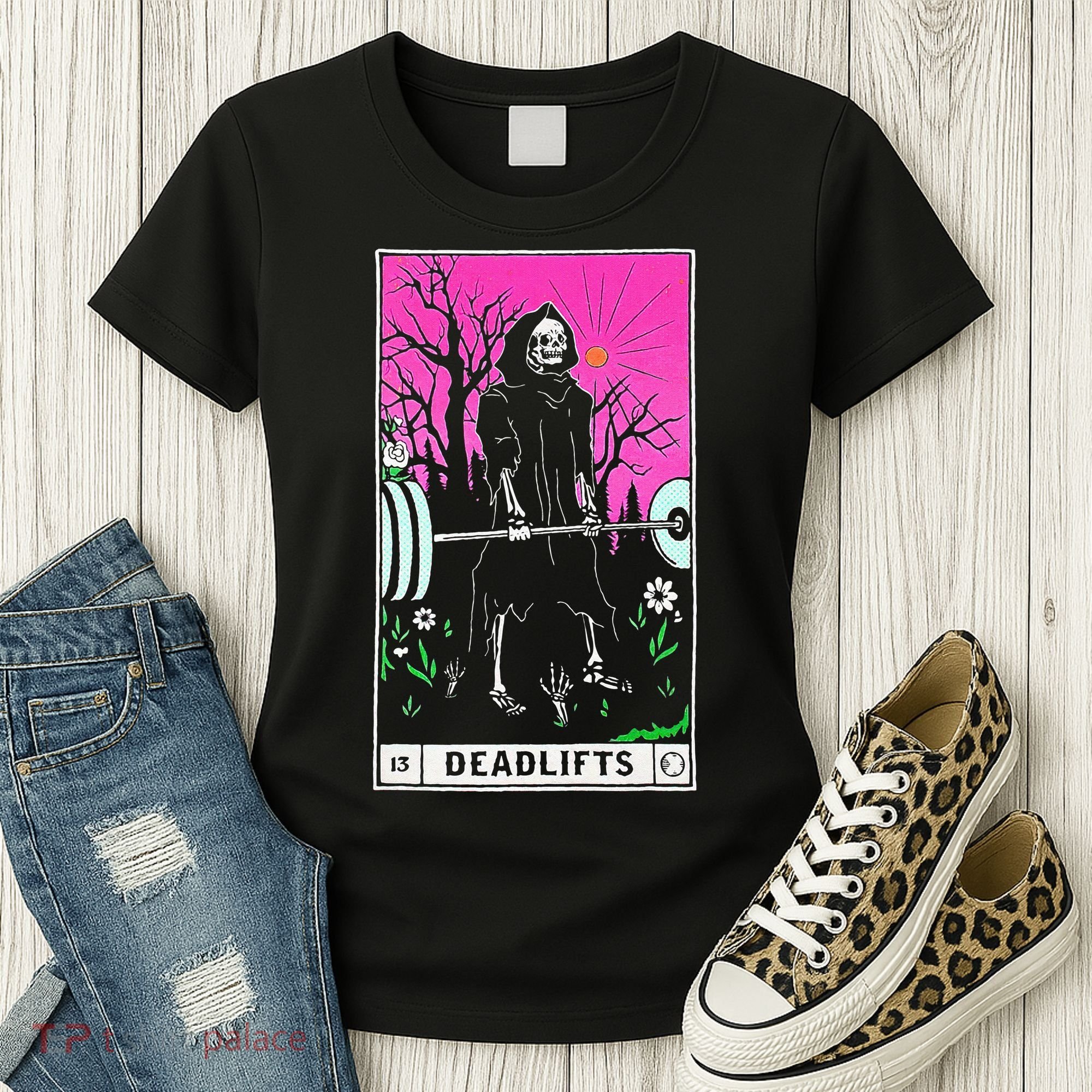 Tarot Card Funny Gym Deadlifts Workout Occult Reading Reader Women's T-Shirt