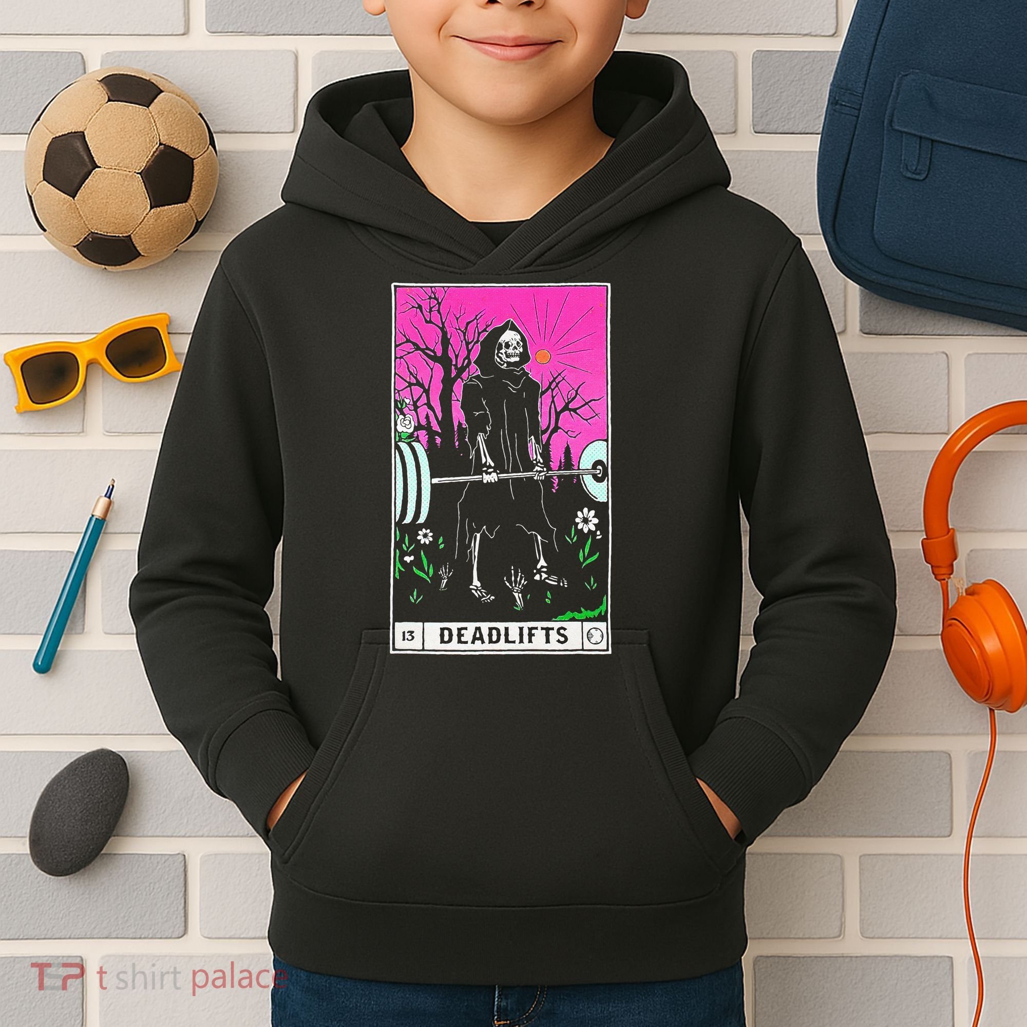 Tarot Card Funny Gym Deadlifts Workout Occult Reading Reader Kids Hoodie