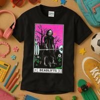 Tarot Card Funny Gym Deadlifts Workout Occult Reading Reader Kids T-Shirt thumb 3