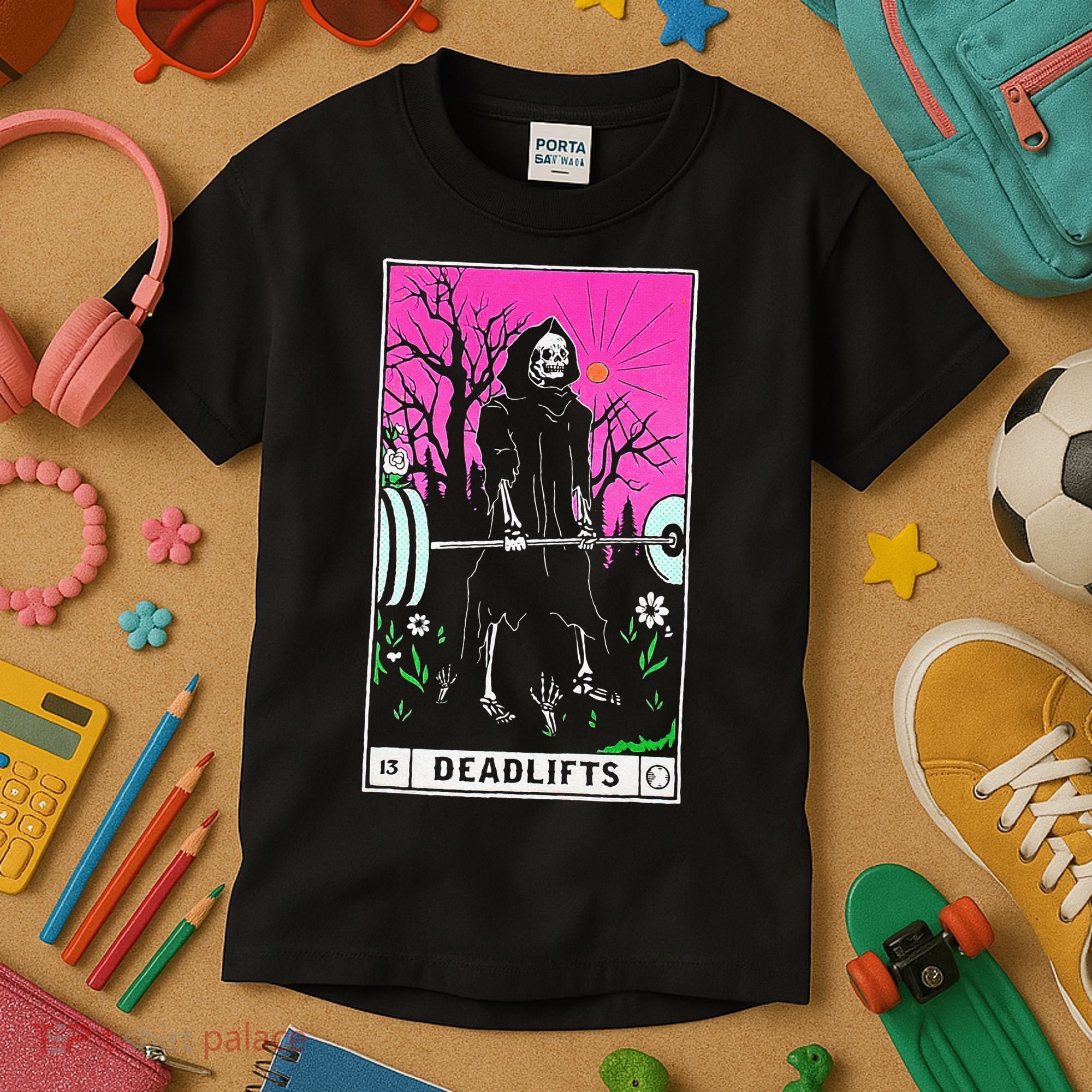 Tarot Card Funny Gym Deadlifts Workout Occult Reading Reader Kids T-Shirt