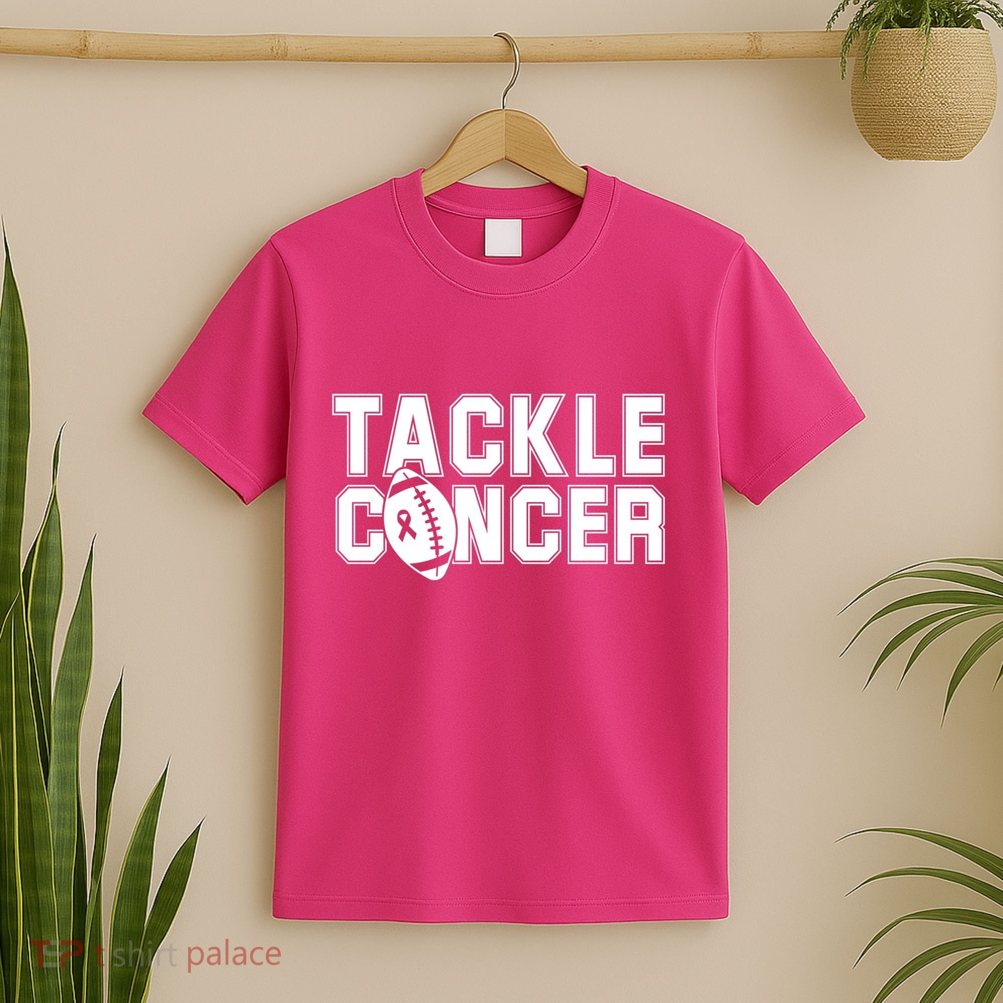 Tackle Cancer Football Ribbon Breast Cancer Awareness T-Shirt