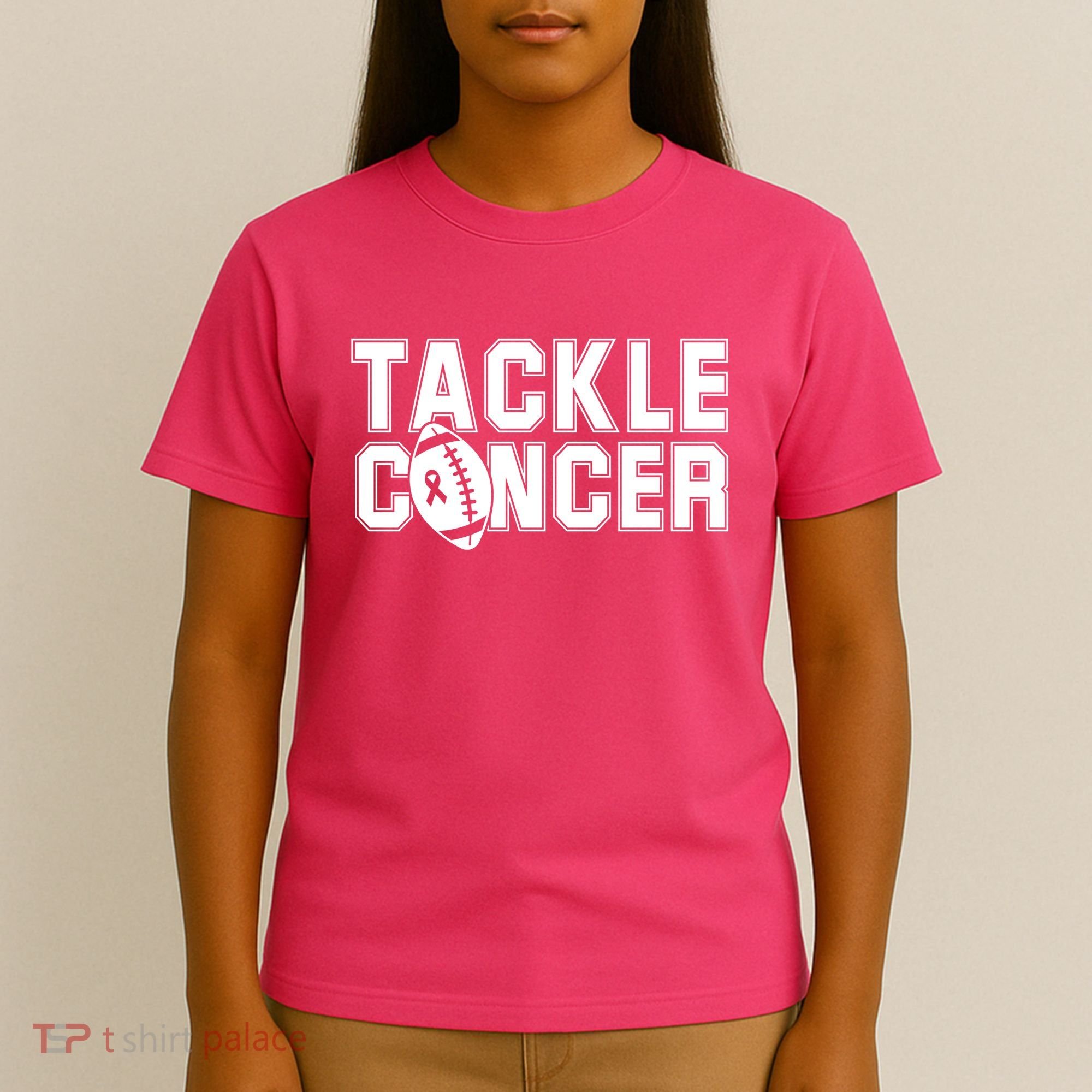 Tackle Cancer Football Ribbon Breast Cancer Awareness T-Shirt