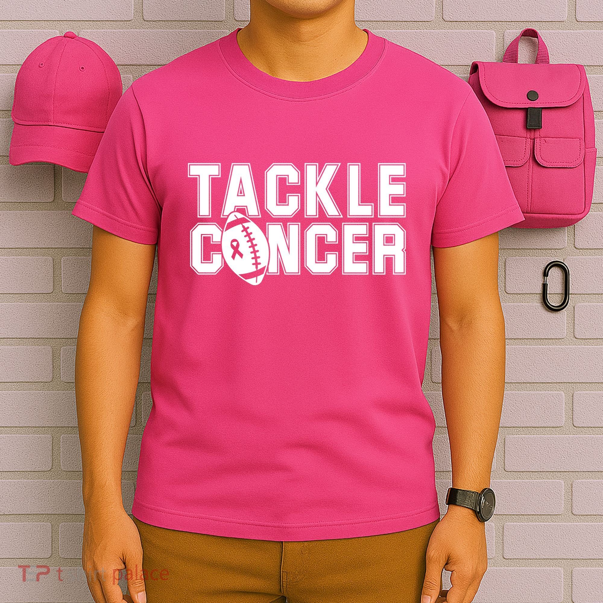 Tackle Cancer Football Ribbon Breast Cancer Awareness T-Shirt