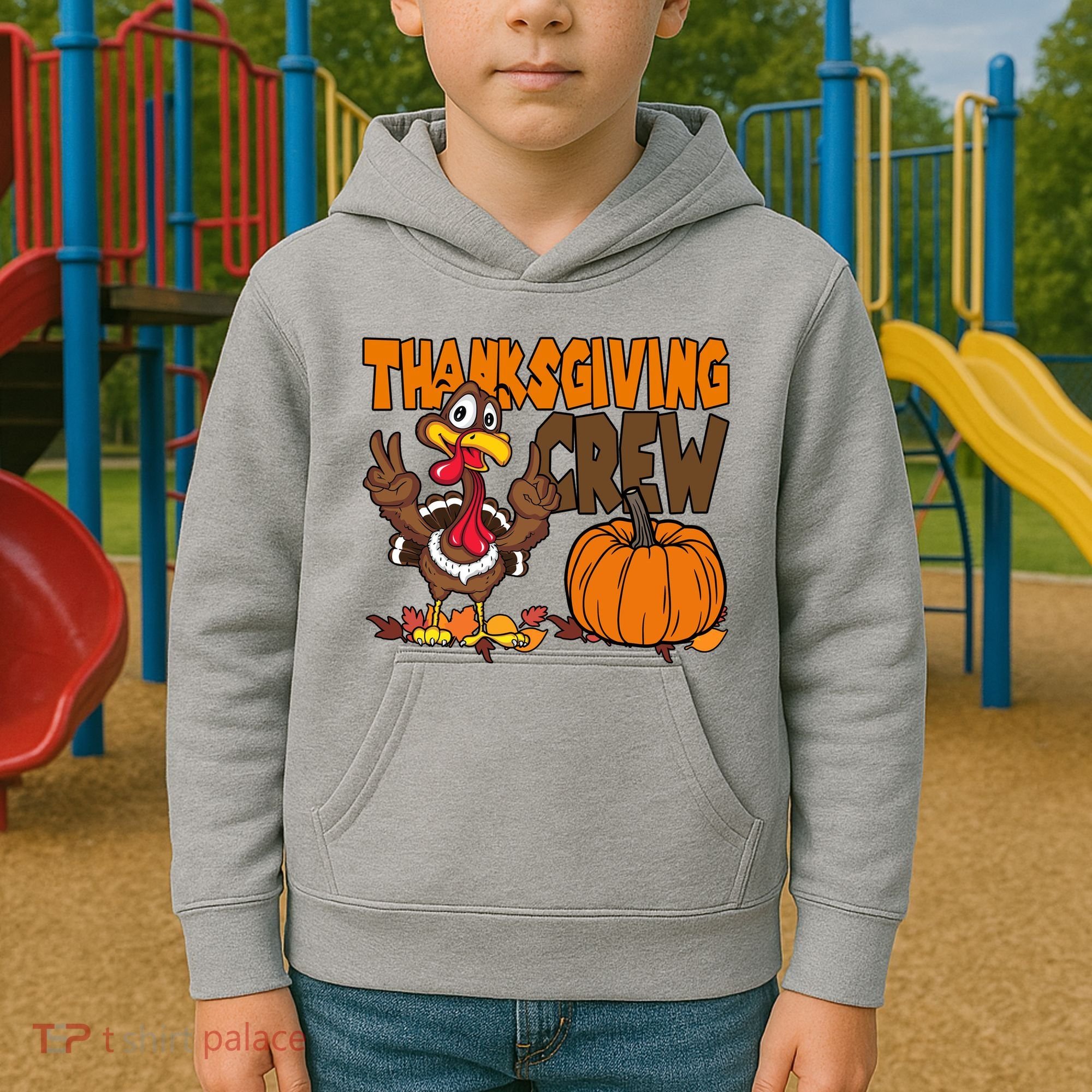 Thanksgiving Crew Funny Turkey Fall Kids Hoodie