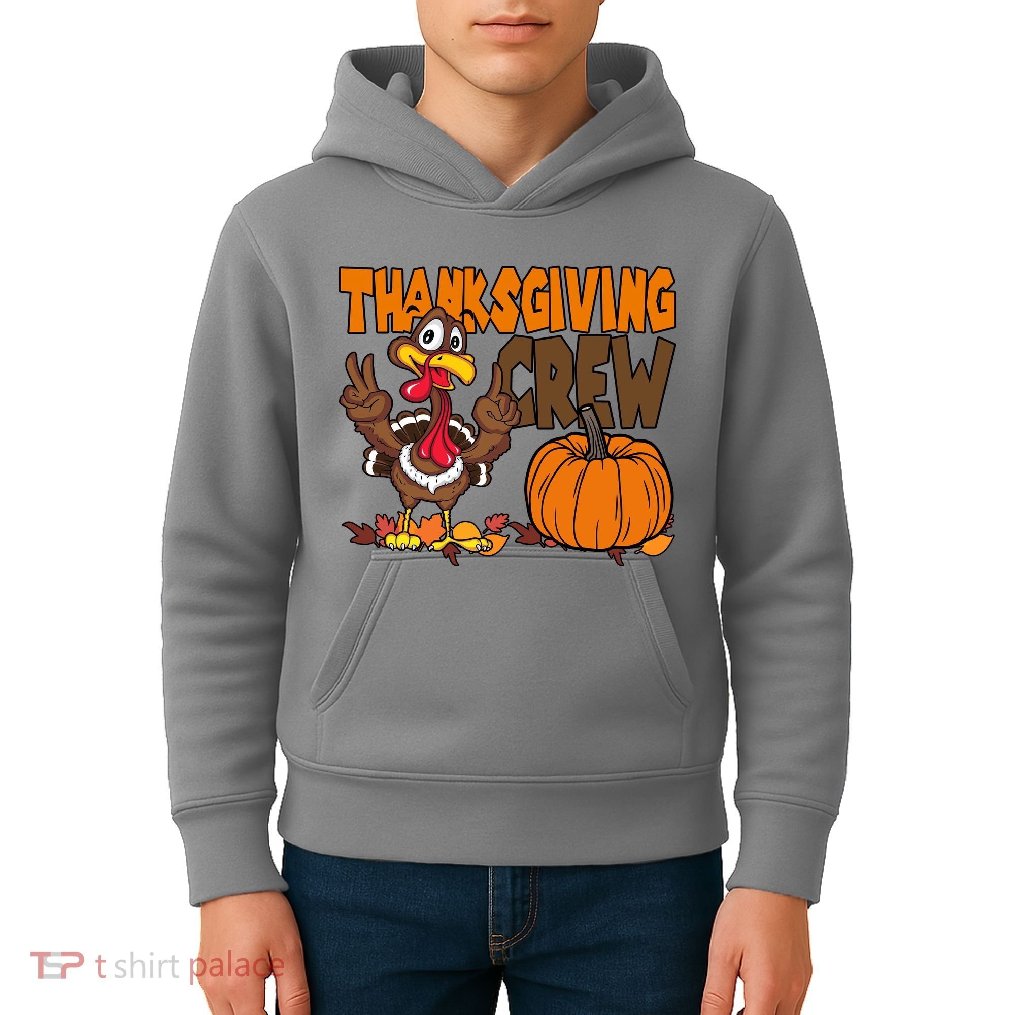 Thanksgiving Crew Funny Turkey Fall Kids Hoodie