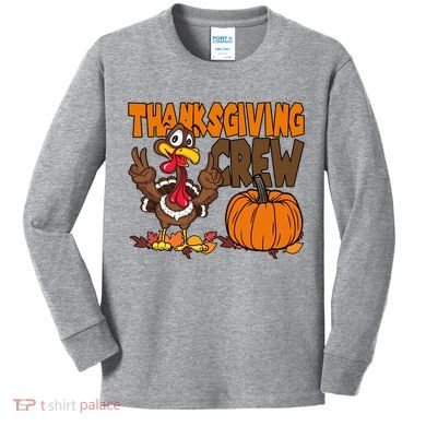 Thanksgiving Crew Funny Turkey Fall Kids Long Sleeve Shirt