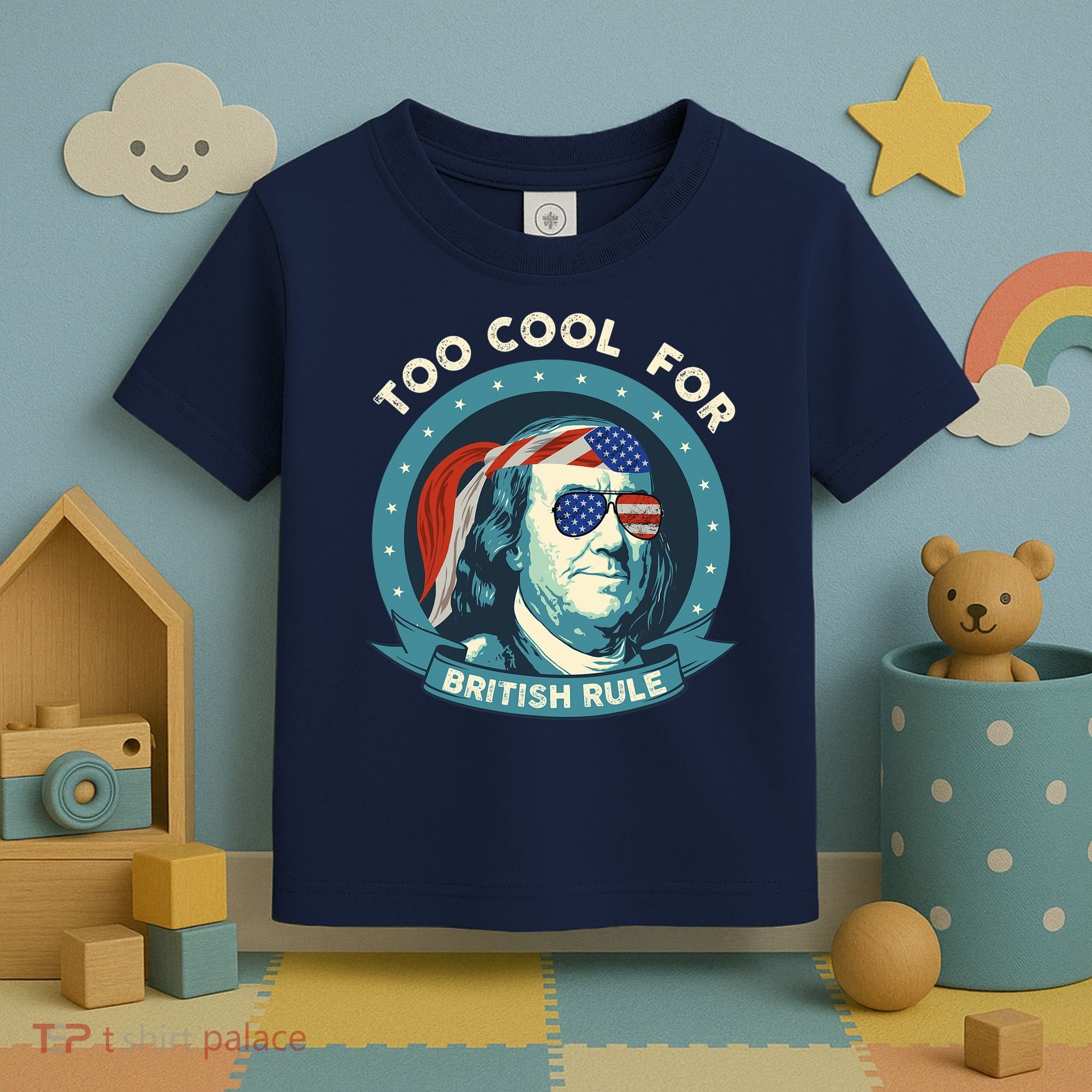 Too Cool For British Rule Ben Franklin 4th Of July Funny Toddler T-Shirt