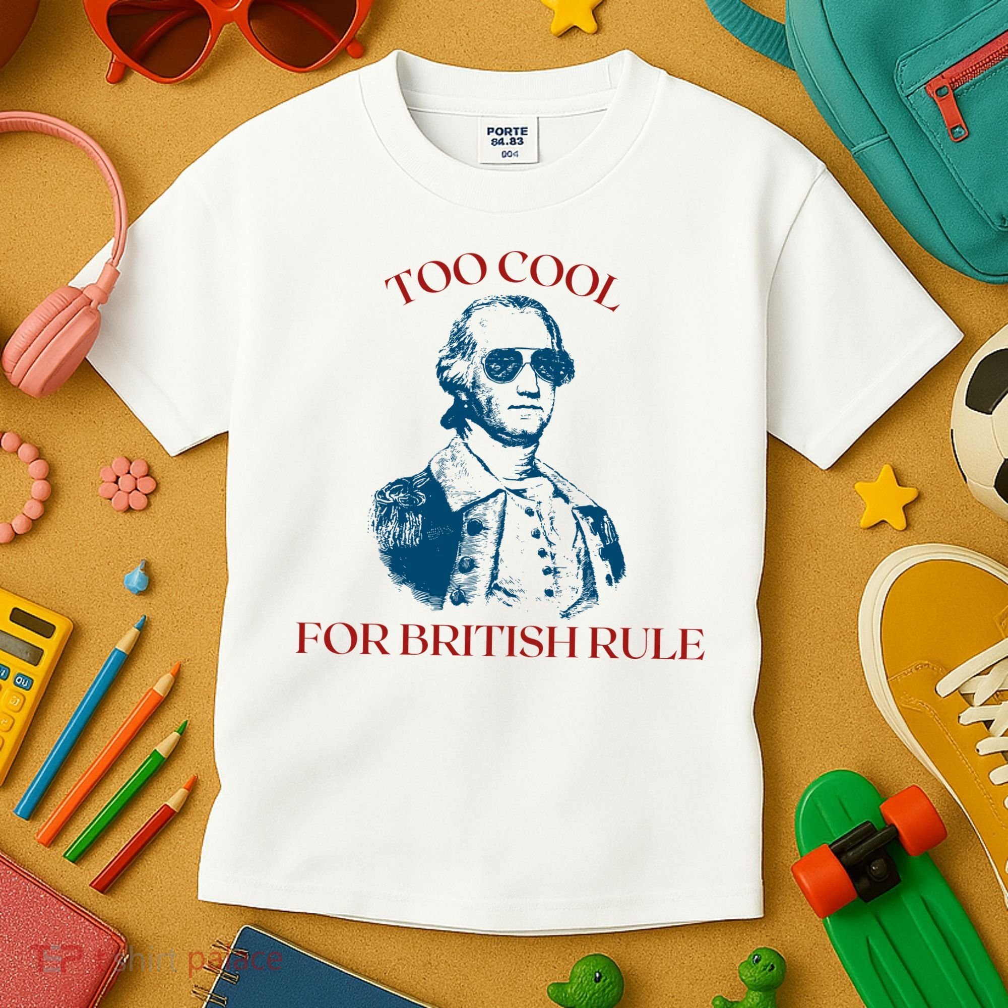 Too Cool For British Rule Funny Patrotic Kids T-Shirt