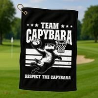 Team Capybara Funny Retro Rodent Capybara Playing Golf Towel thumb 1