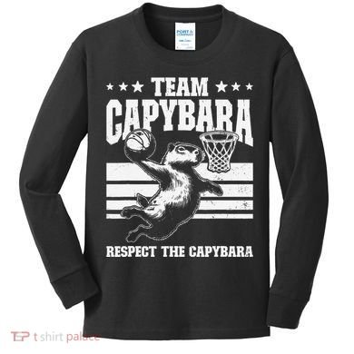 Team Capybara Funny Retro Rodent Capybara Playing Kids Long Sleeve Shirt