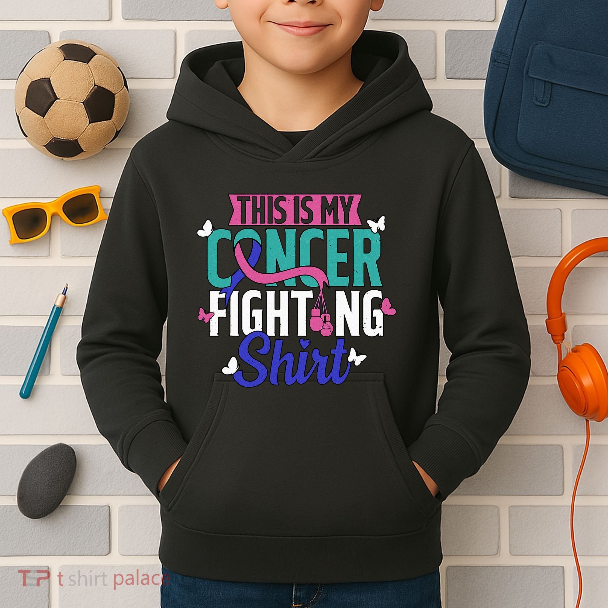 Thyroid Cancer Fighting Thyroid Ribbon Awareness Fighter Kids Hoodie