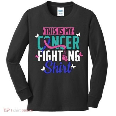 Thyroid Cancer Fighting Thyroid Ribbon Awareness Fighter Kids Long Sleeve Shirt