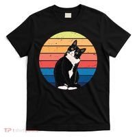 Tuxedo Cat Gift Retro Colors For Animal Lovers T-Shirt thumb 0