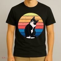 Tuxedo Cat Gift Retro Colors For Animal Lovers T-Shirt thumb 3