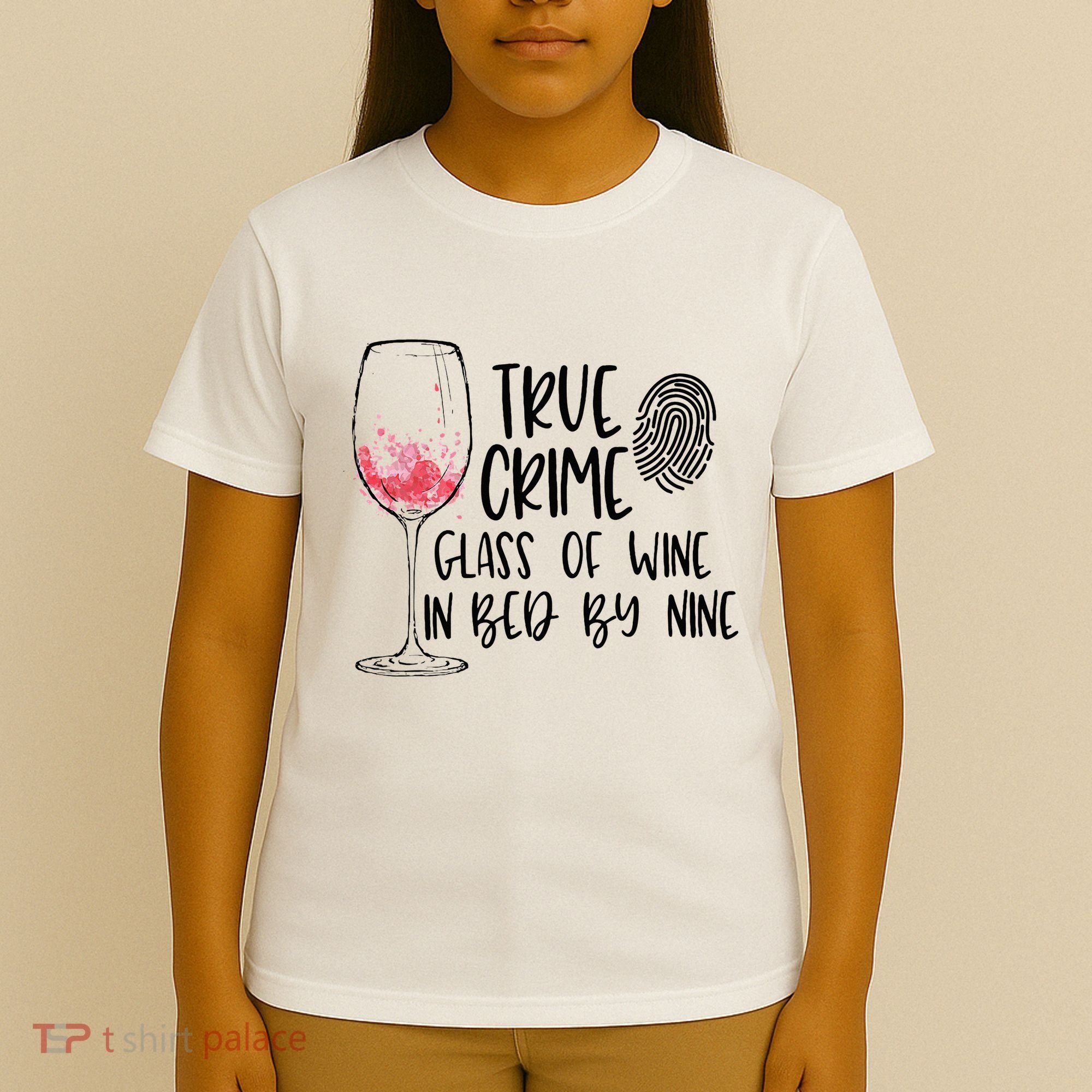 True Crime Glass Of Wine In Bed By Nine Meme Quote T-Shirt