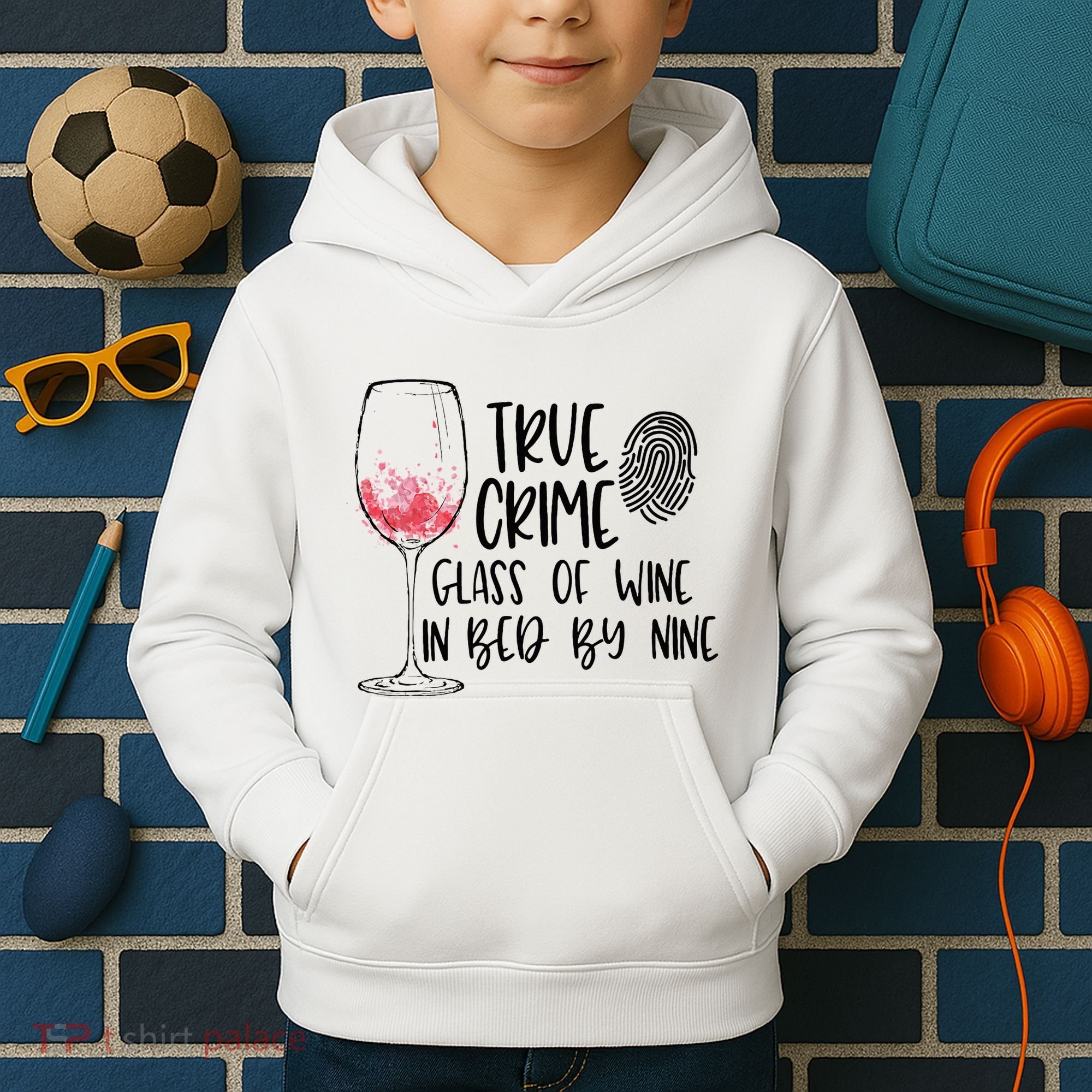 True Crime Glass Of Wine In Bed By Nine Meme Quote Kids Hoodie