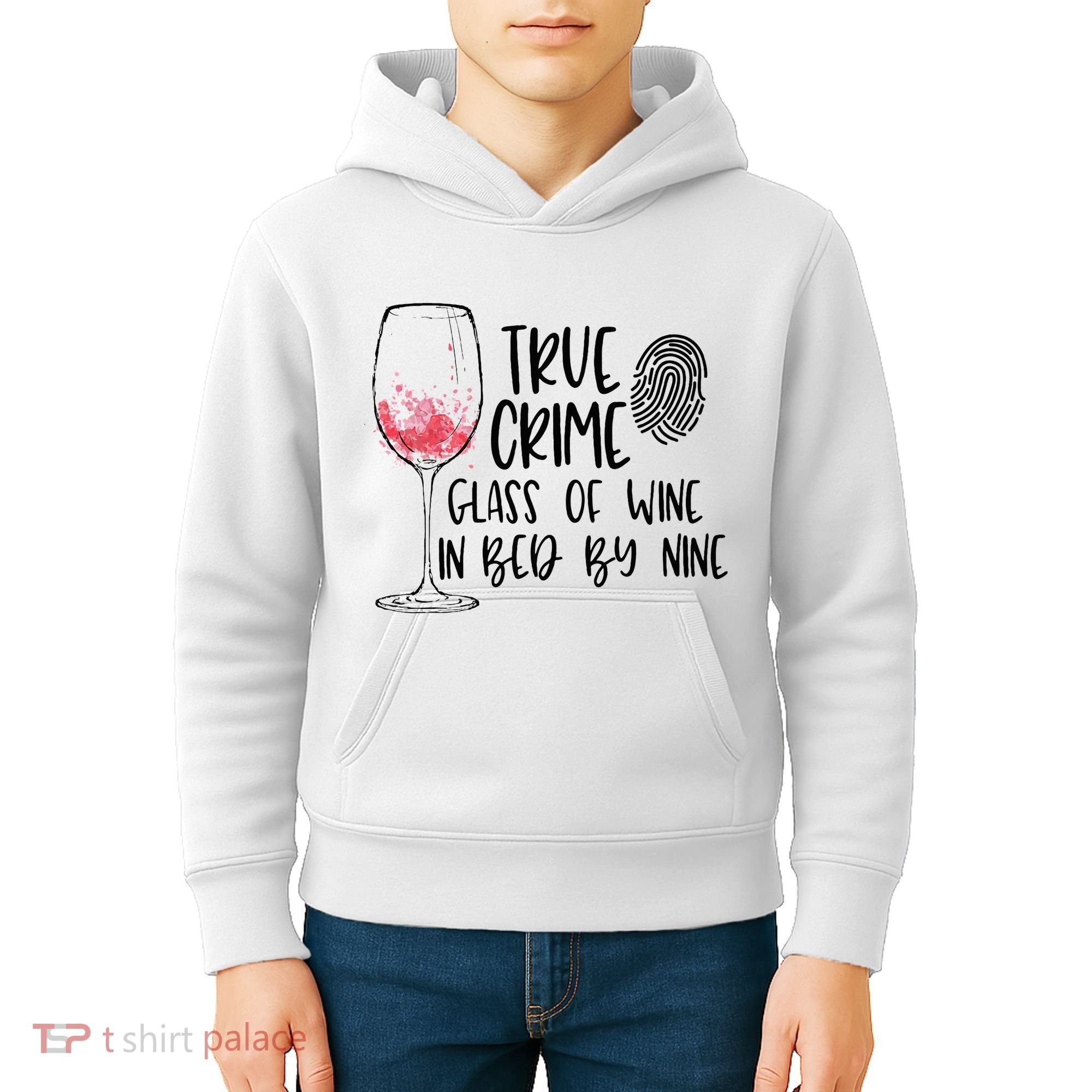 True Crime Glass Of Wine In Bed By Nine Meme Quote Kids Hoodie