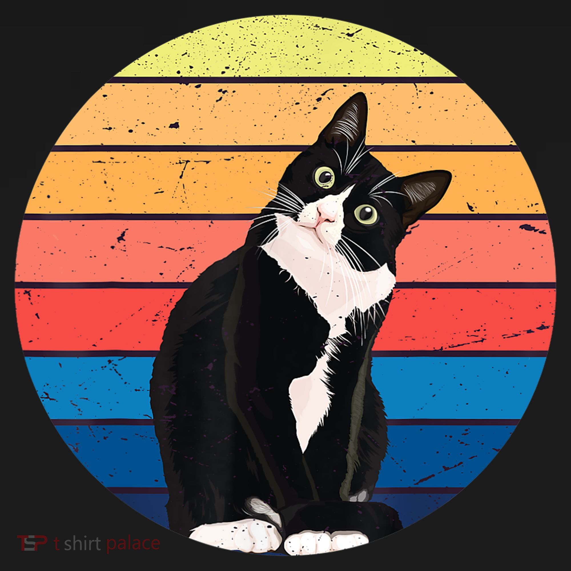 Tuxedo Cat Gift Retro Colors For Animal Lovers TShirt T-Shirt