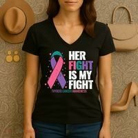 Thyroid Cancer Her Fight My Fight Thyroid Cancer Awareness Women's V-Neck T-Shirt thumb 3