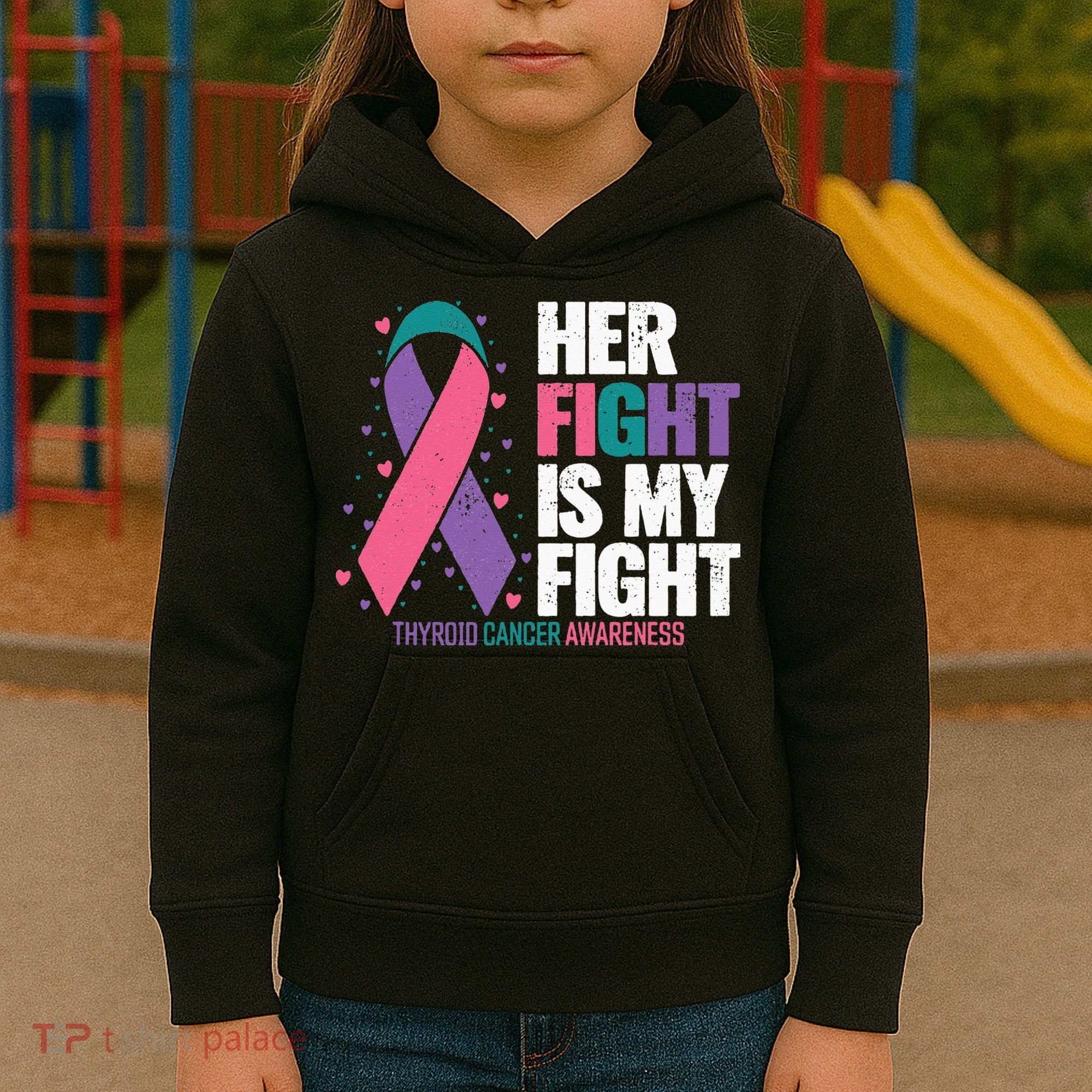 Thyroid Cancer Her Fight My Fight Thyroid Cancer Awareness Kids Hoodie