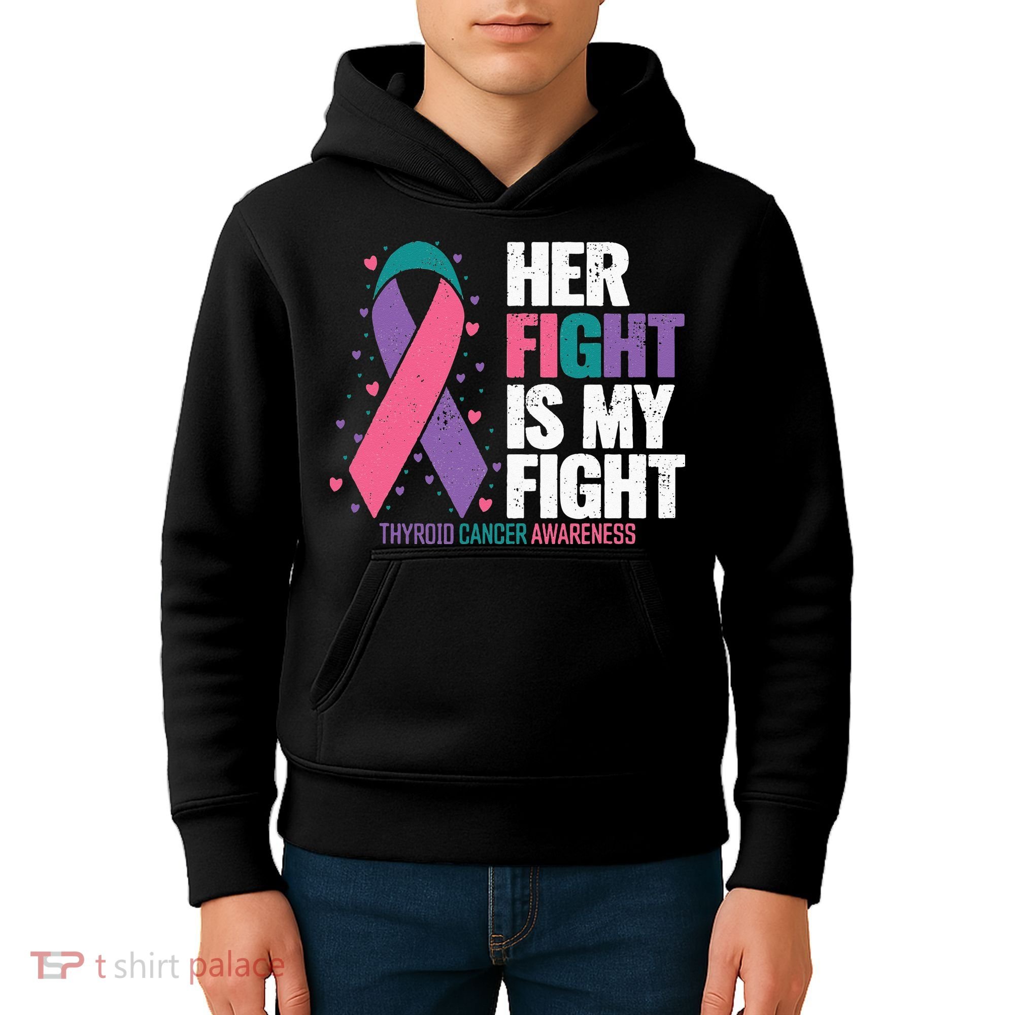 Thyroid Cancer Her Fight My Fight Thyroid Cancer Awareness Kids Hoodie