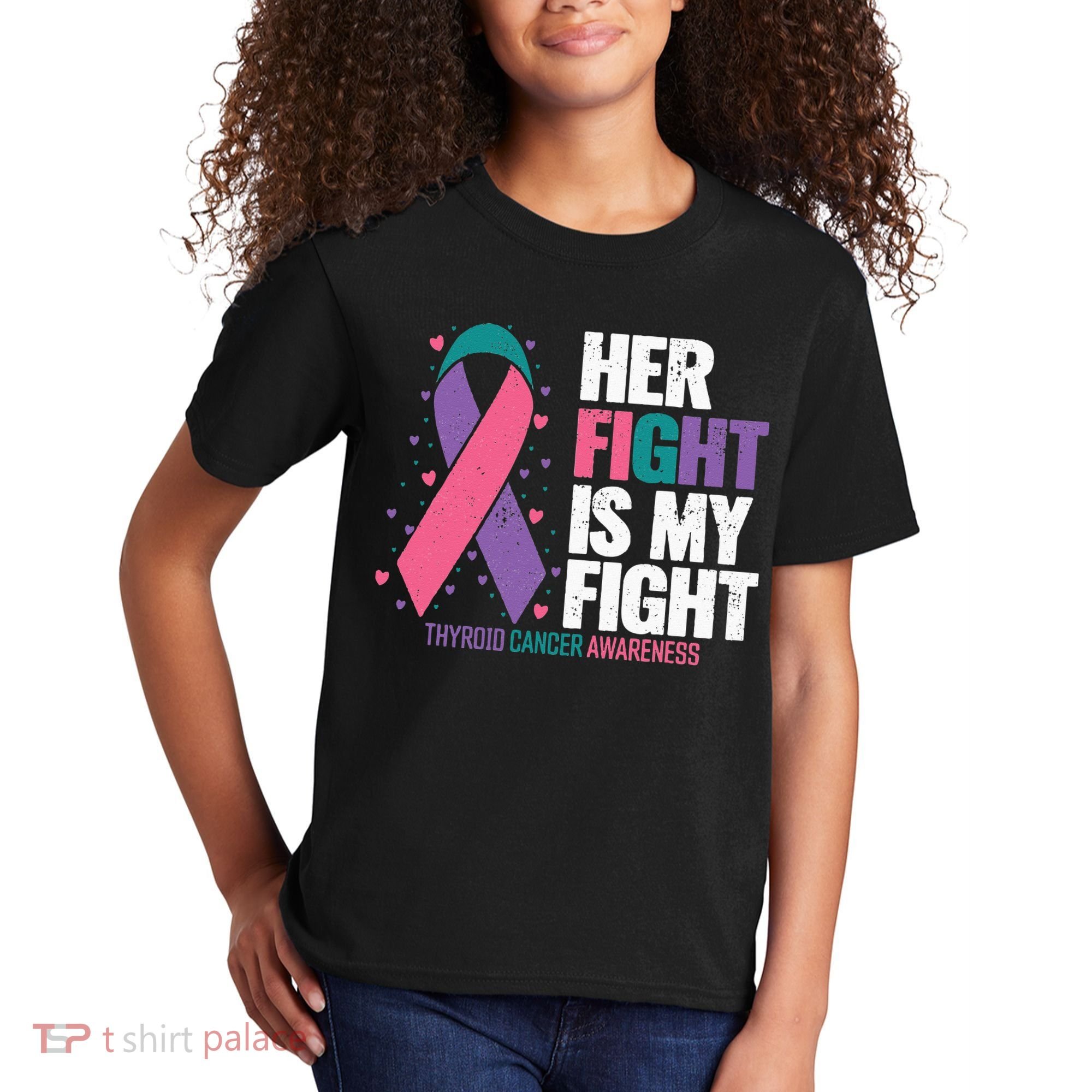 Thyroid Cancer Her Fight My Fight Thyroid Cancer Awareness Kids T-Shirt