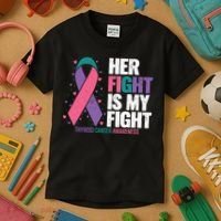 Thyroid Cancer Her Fight My Fight Thyroid Cancer Awareness Kids T-Shirt thumb 3