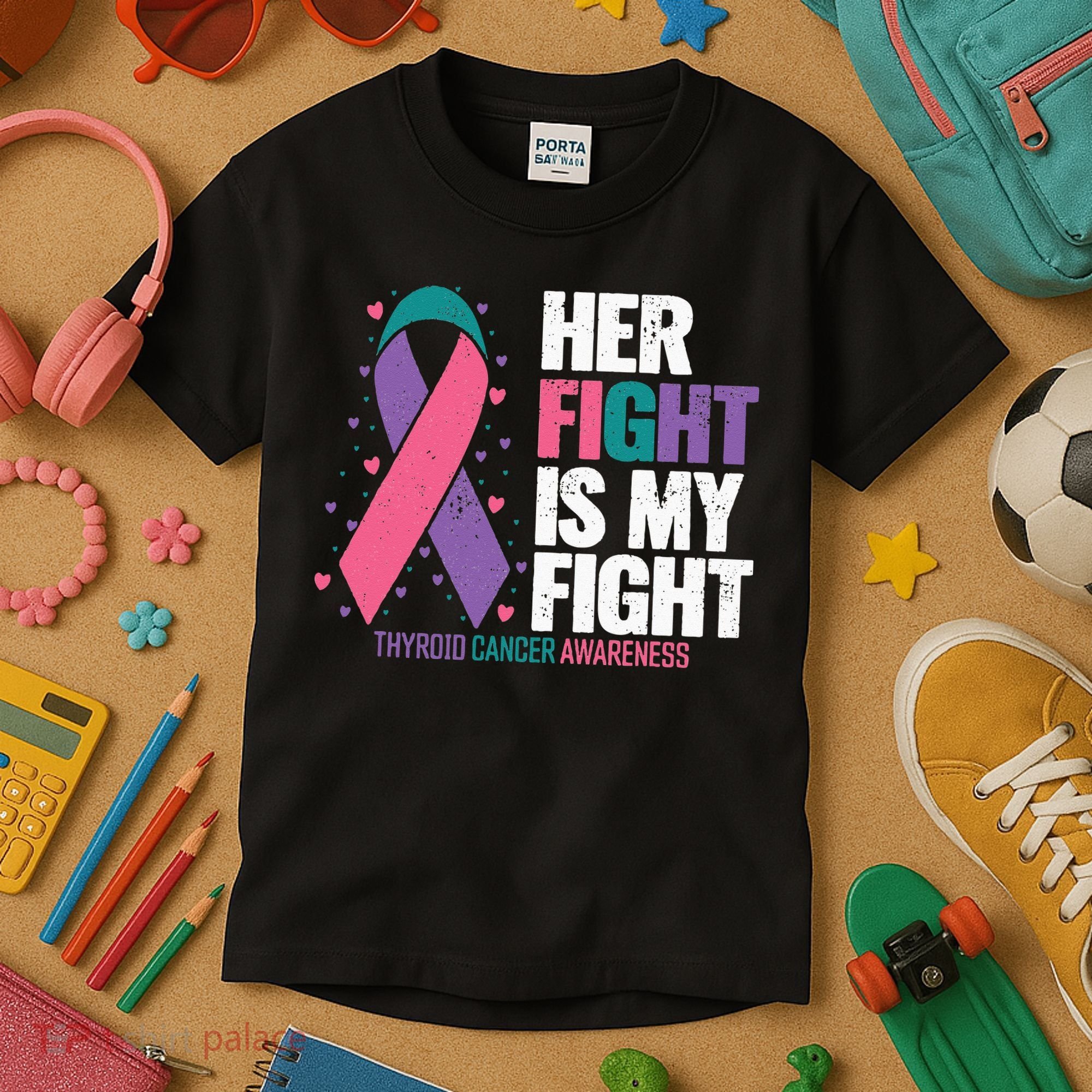 Thyroid Cancer Her Fight My Fight Thyroid Cancer Awareness Kids T-Shirt